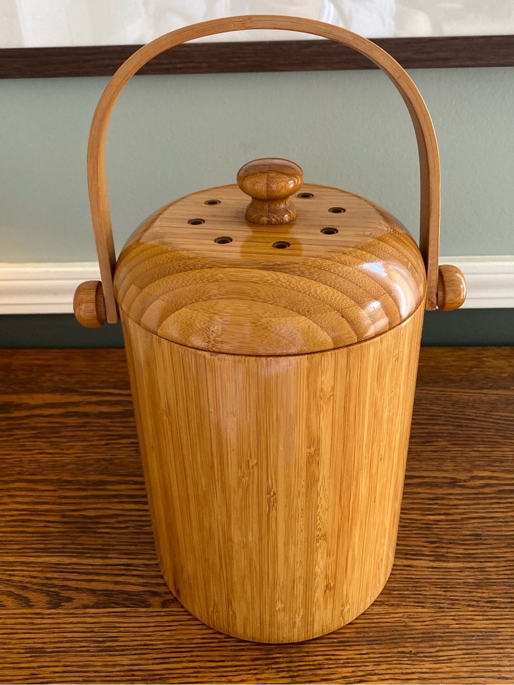 Bamboo Compost Pail With Handle Plastic Liner Filter